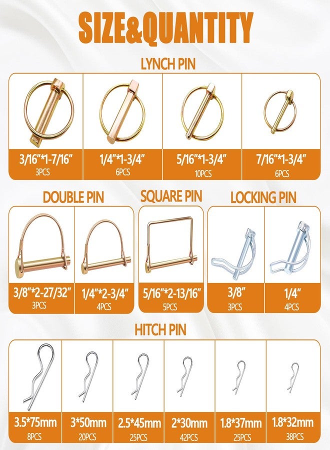 mankk 202PCS Heavy Duty Hitch Pins Clip Pins Assortment Kit Tractor Pins Linch Pins PTO Pins R Clip Pins Hair Pins,for Farm Tractors Trailers Trucks Attachments Lawn Mowers M-149-202PCS - Image 3