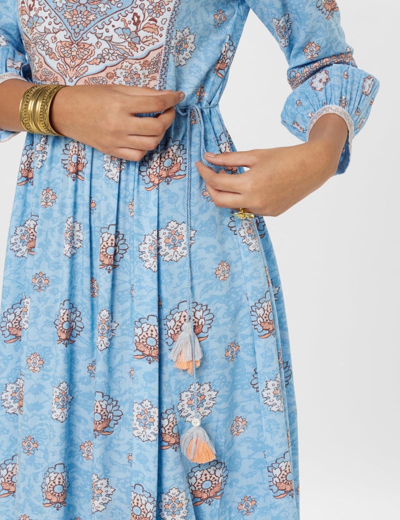 BIBA Women Fit and Flare Viscose Tiered Dress Ankle Length Ribayatcollection2344Ss24Skblu_Blue - Image 5