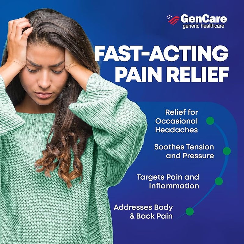 جين كير GenCare - Headache Relief Acetaminophen with Aspirin (NSAID) & Caffeine (300 Caplets) Value Pack | Head Pain, Muscle Aches, Back Pain & Body | Generic ExcedrEn Extra Strength - Image 5