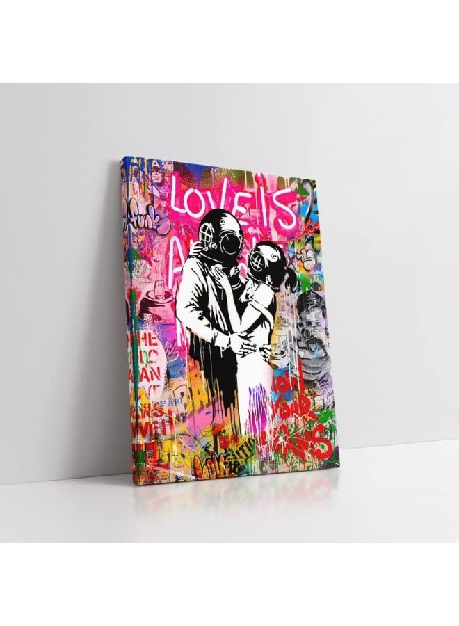 KAWAHONE Banksy Artist Deep Sea Diver Lovers Spray Paint Graffiti & Street Art Pop Culture Bohemian Multicolor Dark for Living Room, Bedroom, Office-12x18Inch - Image 1