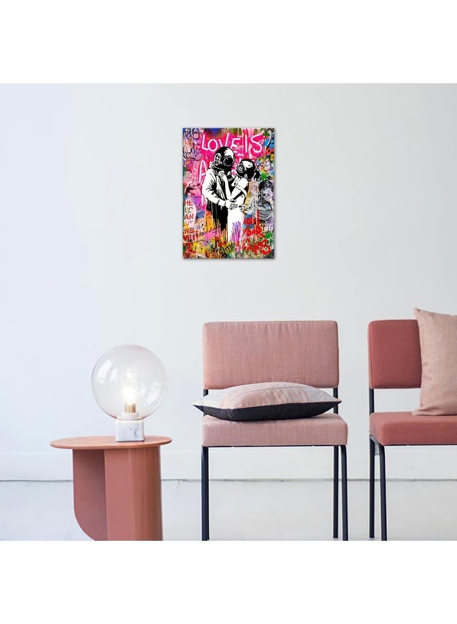 KAWAHONE Banksy Artist Deep Sea Diver Lovers Spray Paint Graffiti & Street Art Pop Culture Bohemian Multicolor Dark for Living Room, Bedroom, Office-12x18Inch - Image 2