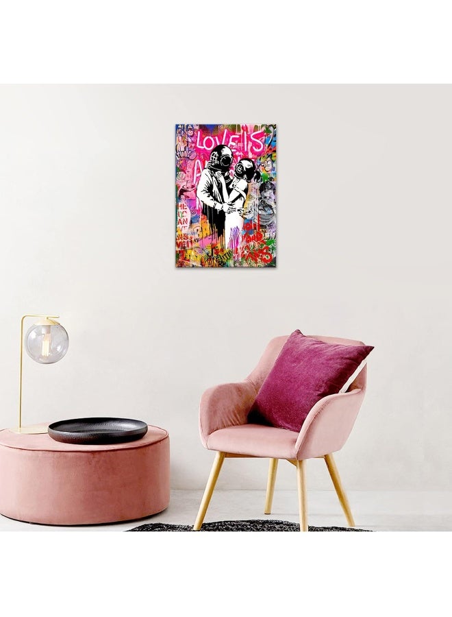 KAWAHONE Banksy Artist Deep Sea Diver Lovers Spray Paint Graffiti & Street Art Pop Culture Bohemian Multicolor Dark for Living Room, Bedroom, Office-12x18Inch - Image 3