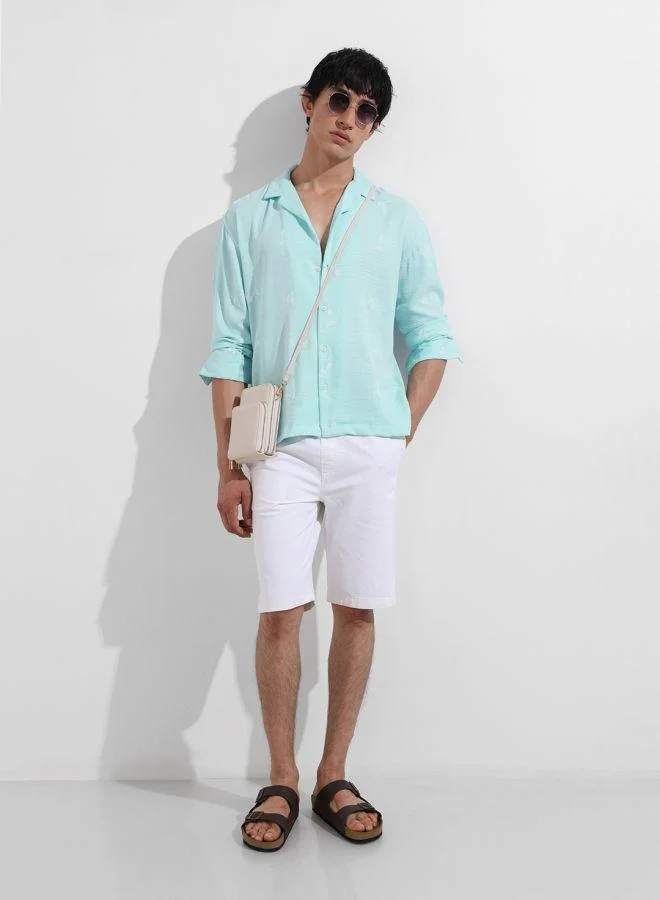 The Indian Garage Co Men Relaxed Fit Embroided Cuban Collar Full Sleeves Shirt