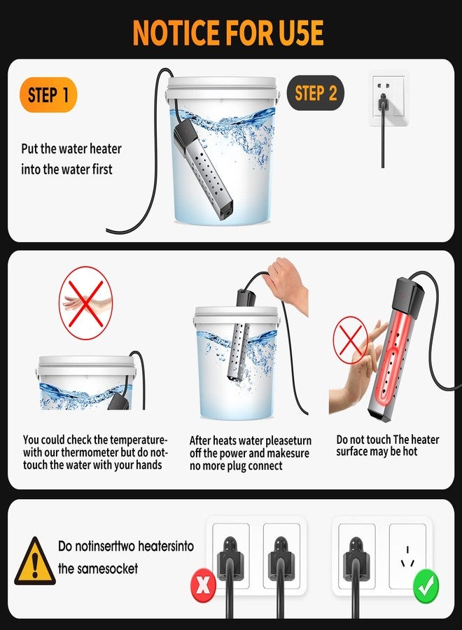 KYOULP Portable Immersion Water Heater, 2000W, Stainless Steel, Above Ground Pool Heater with Digital LCD Thermometer - Image 4