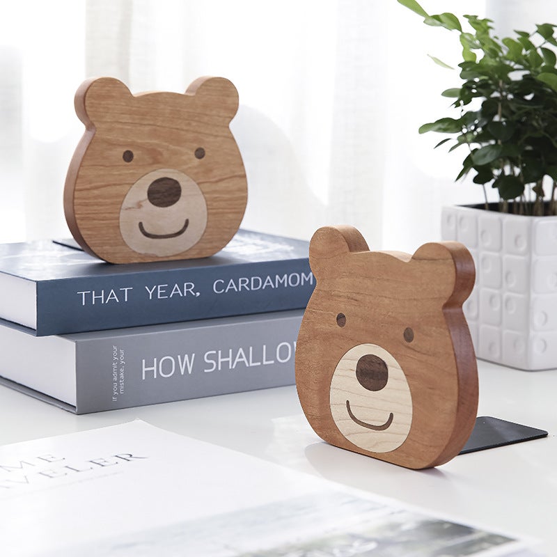New Solid Wood Cartoon Bookend Panda Bear Little Lion Student Creative Bookends Bookshelf Home Decoration - Image 4