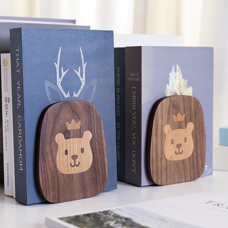 New Solid Wood Cartoon Bookend Panda Bear Little Lion Student Creative Bookends Bookshelf Home Decoration - Image 5