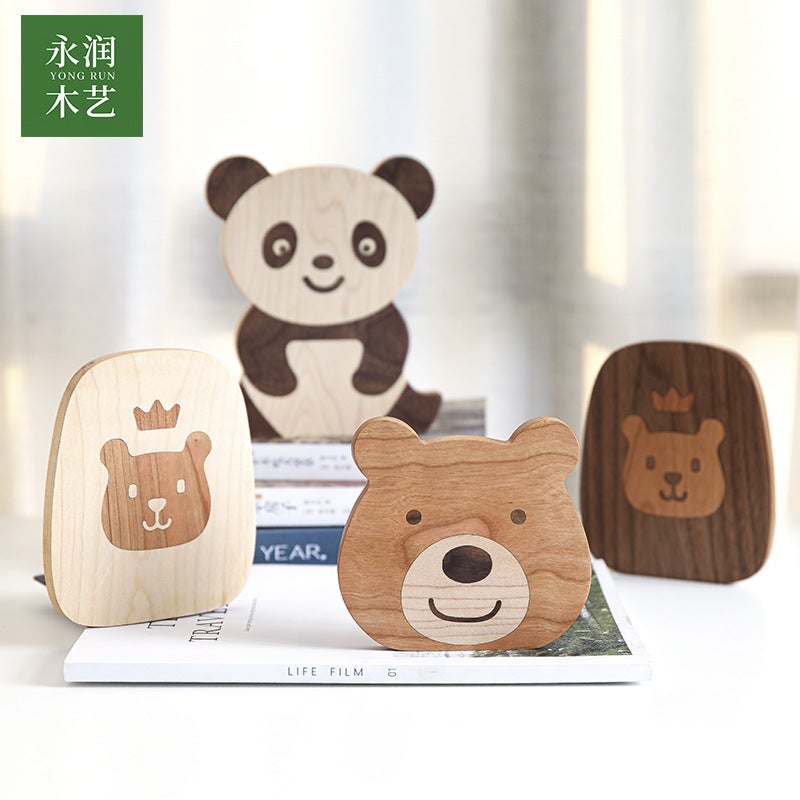 New Solid Wood Cartoon Bookend Panda Bear Little Lion Student Creative Bookends Bookshelf Home Decoration - Image 2