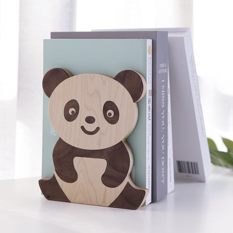 New Solid Wood Cartoon Bookend Panda Bear Little Lion Student Creative Bookends Bookshelf Home Decoration - Image 3