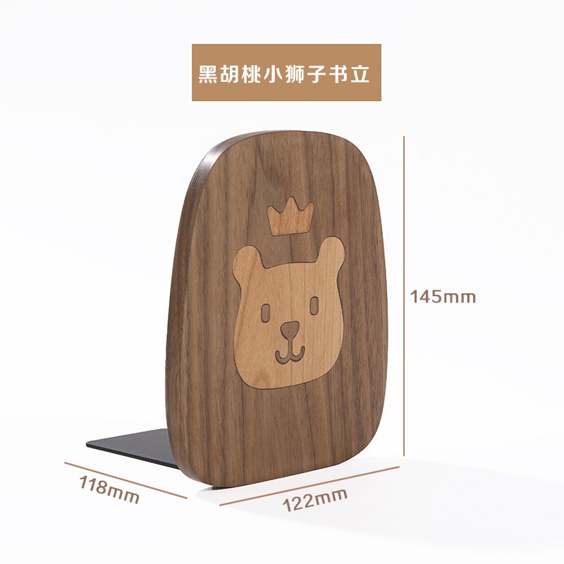 New Solid Wood Cartoon Bookend Panda Bear Little Lion Student Creative Bookends Bookshelf Home Decoration - Image 1