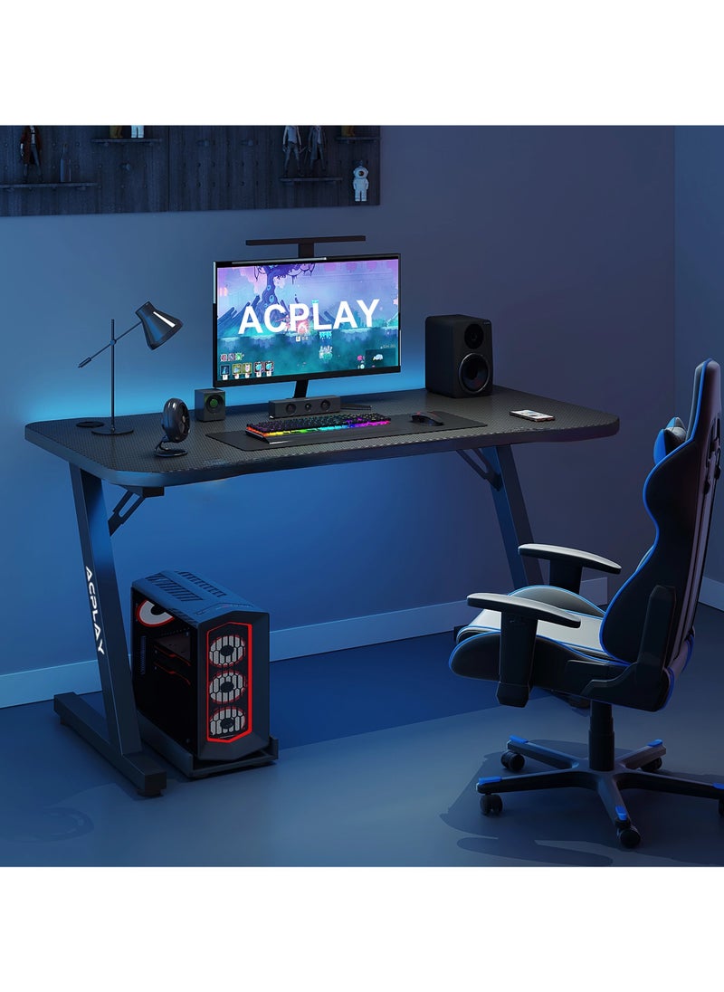 ACPLAY Large Gaming Table,PC Computer Desk with Carbon Fiber Surface, Gaming Desk,Z Shaped PC Gaming Workstation,Ideal for Gaming Home Office（140x60x75cm）  - Image 1