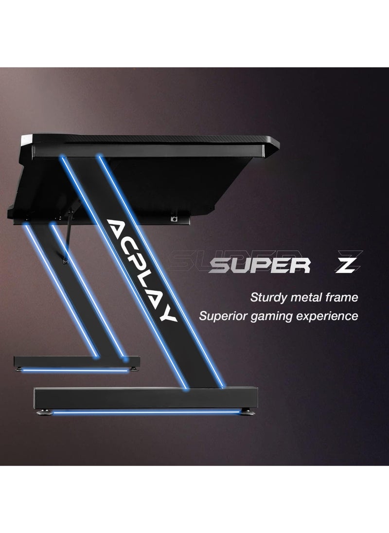 ACPLAY Large Gaming Table,PC Computer Desk with Carbon Fiber Surface, Gaming Desk,Z Shaped PC Gaming Workstation,Ideal for Gaming Home Office（140x60x75cm）  - Image 3