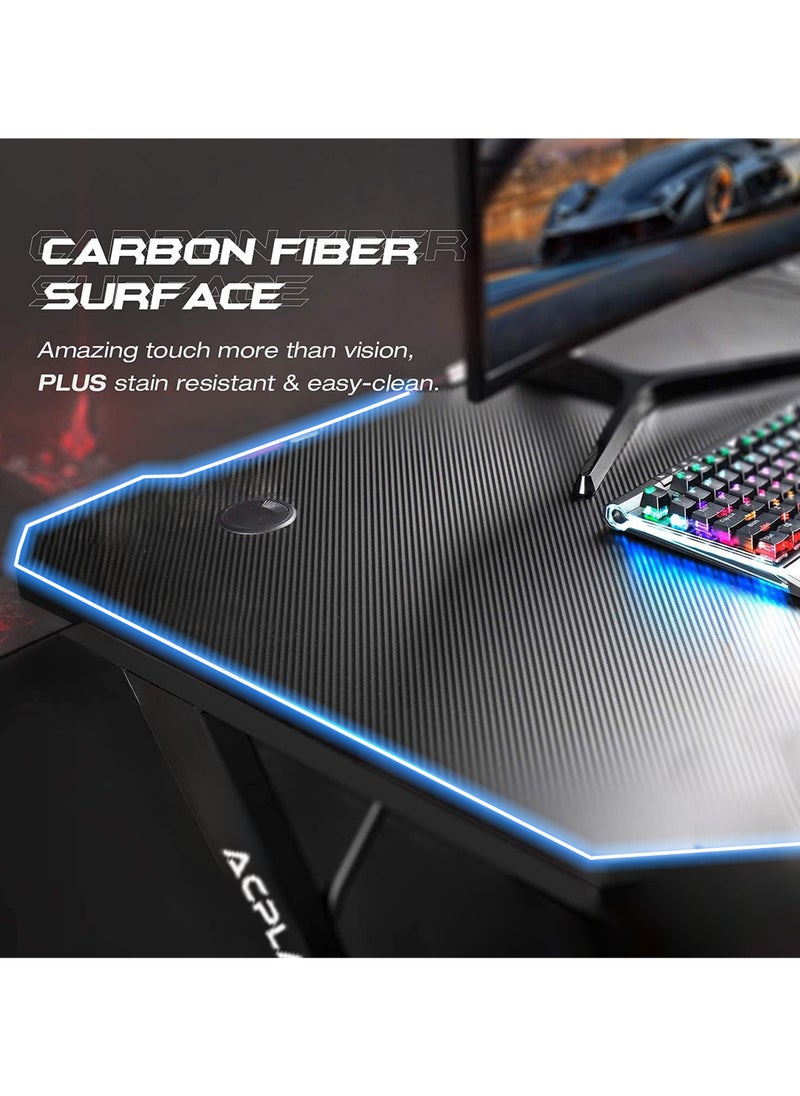 ACPLAY Large Gaming Table,PC Computer Desk with Carbon Fiber Surface, Gaming Desk,Z Shaped PC Gaming Workstation,Ideal for Gaming Home Office（140x60x75cm）  - Image 4