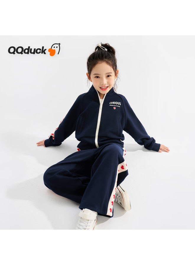 Qq Duck Children's Red Sportswear Set, Girls' Jacket And Pants Two-piece Outfit, Stylish Student Clothes For Chinese New Year