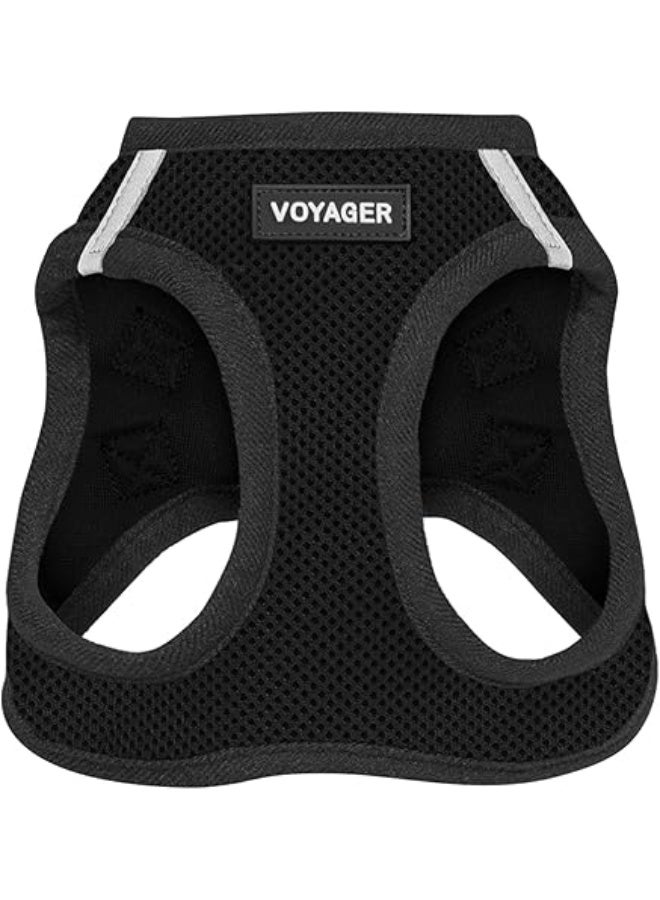 فوييجر سرج ستيب ان اير للكلاب من فوييجر، سرج شبكي عاكس مقاوم لجميع الأحوال الجوية، مناسب للكلاب الصغيرة والمتوسطة والقطط، سرج مثبت بشريط فيلكرو لاصق ومشبك بحلقات مزدوجة على شكل D، لون أسود، مقاس صغير - Image 1