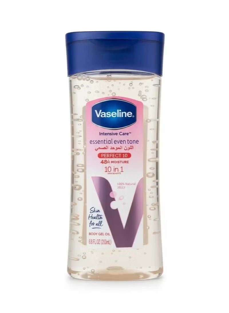 Vaseline Intensive Care Essential Even Tone Perfect 10 Body Gel Oil 200ml – 48H Moisture with 100% Natural Jelly & 10-in-1 Skin Benefits