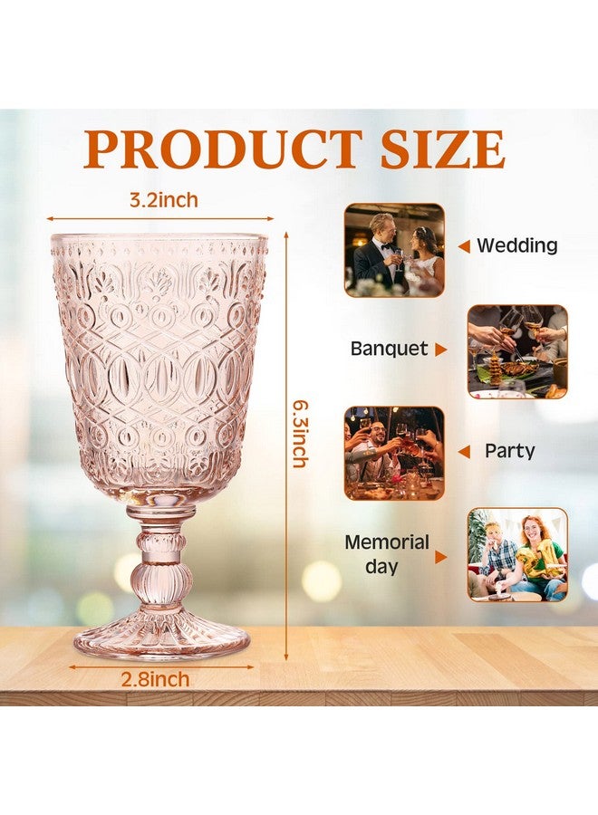 Rtteri Rtteri 12 Pcs Vintage Glass Goblet Stemmed Wine Glasses Bulks 10 oz Wine Glasses Set High Clear Wine Glass Glassware for Juice Liquor Party Wedding Bars Restaurants Romantic Embossed (Flesh Pink)  - Image 2