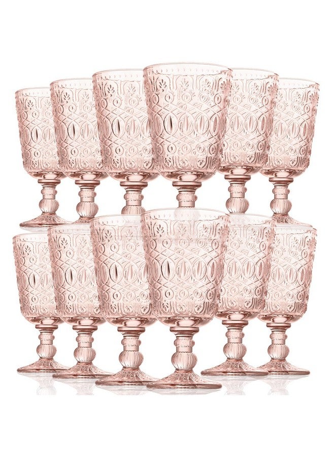 Rtteri Rtteri 12 Pcs Vintage Glass Goblet Stemmed Wine Glasses Bulks 10 oz Wine Glasses Set High Clear Wine Glass Glassware for Juice Liquor Party Wedding Bars Restaurants Romantic Embossed (Flesh Pink)  - Image 1
