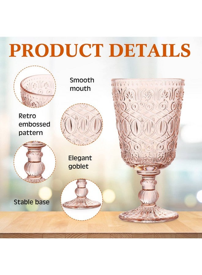 Rtteri Rtteri 12 Pcs Vintage Glass Goblet Stemmed Wine Glasses Bulks 10 oz Wine Glasses Set High Clear Wine Glass Glassware for Juice Liquor Party Wedding Bars Restaurants Romantic Embossed (Flesh Pink)  - Image 3