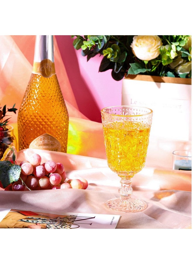 Rtteri Rtteri 12 Pcs Vintage Glass Goblet Stemmed Wine Glasses Bulks 10 oz Wine Glasses Set High Clear Wine Glass Glassware for Juice Liquor Party Wedding Bars Restaurants Romantic Embossed (Flesh Pink)  - Image 4