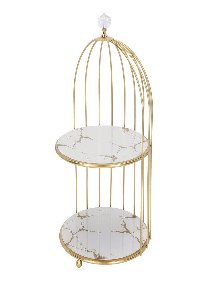 SASKATE Double Layer Storage Shelf Makeup Organizer Shelf, Bird Cage Shape Organizer Display Rack, for Bathroom Countertop Dressing Table Gold Frame (White Base Gold Pattern) - Image 1