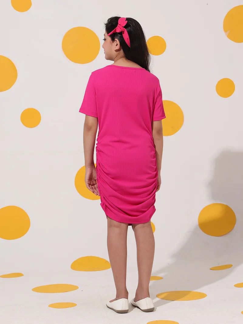 Cherry & Jerry Cherry & Jerry Magenta Ribbed Sleeveless Knee Length Dress