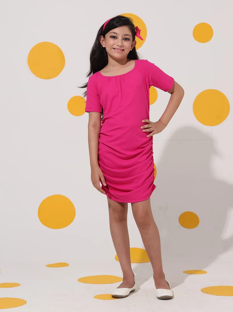 Cherry & Jerry Cherry & Jerry Magenta Ribbed Sleeveless Knee Length Dress