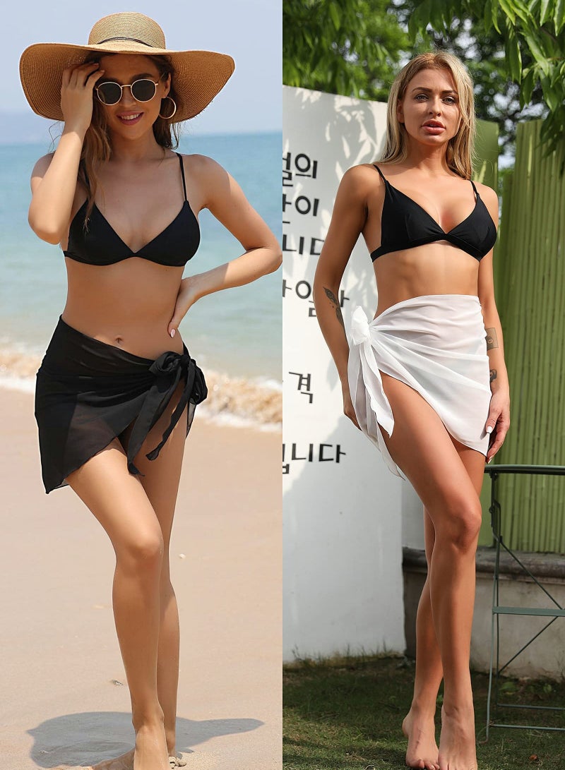 Beach Sarong Coverups for Women Chiffon Bathing Suit Wrap Skirt Swimsuit Ladies and Girls, Summer Party Black, White - Image 2