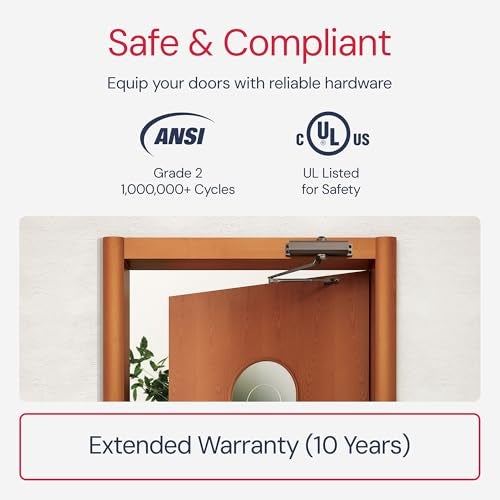 Lawrence Medium Duty Commercial Automatic Door Closer - Surface-Mounted Auto Door Closer for Home, Garage & Light Commercial Door Use - Embassy Series LH534 - Image 4