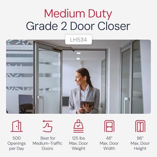 Lawrence Medium Duty Commercial Automatic Door Closer - Surface-Mounted Auto Door Closer for Home, Garage & Light Commercial Door Use - Embassy Series LH534 - Image 2