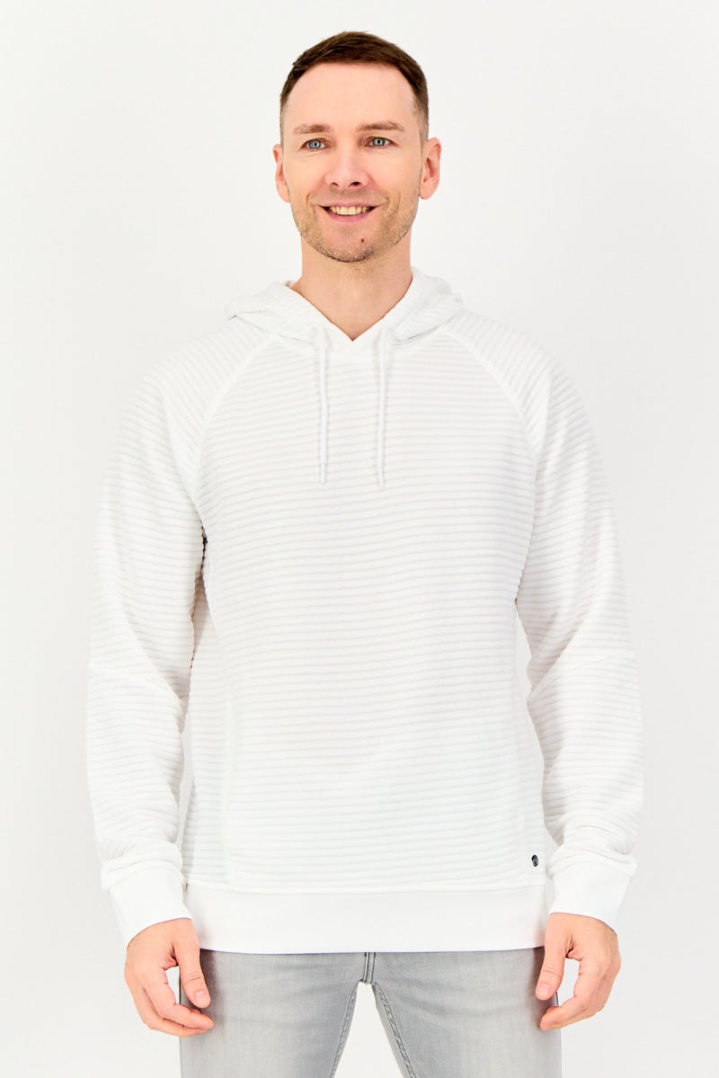 Apana Men Textured Long Sleeve Hoodie, White - Image 1