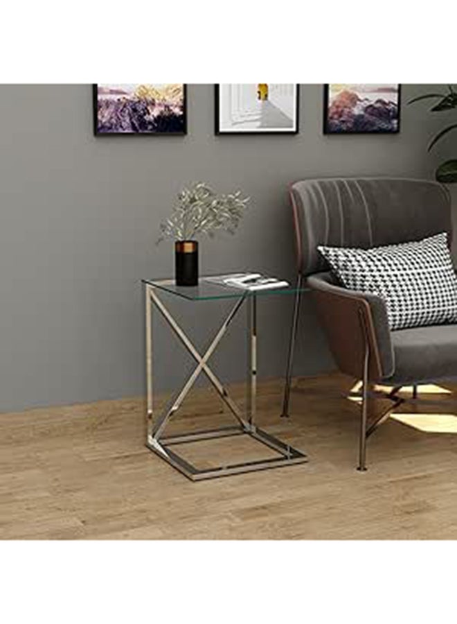 RIGID Stainless Steel C Shape End Table with Glass Top  56x40x40cm (Fully Assembled) - Image 1