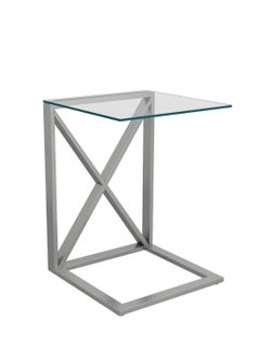 RIGID Stainless Steel C Shape End Table with Glass Top  56x40x40cm  - Image 2