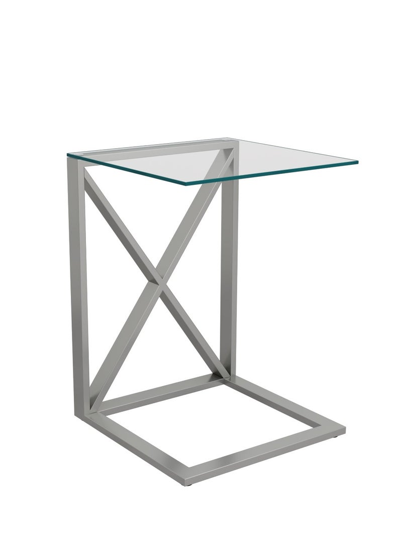 RIGID Stainless Steel C Shape End Table with Glass Top  56x40x40cm (Fully Assembled) - Image 2