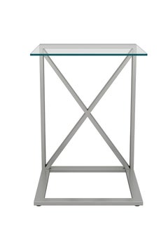 RIGID Stainless Steel C Shape End Table with Glass Top  56x40x40cm  - Image 3