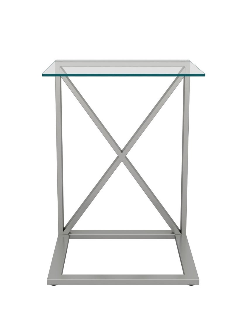 RIGID Stainless Steel C Shape End Table with Glass Top  56x40x40cm (Fully Assembled) - Image 3
