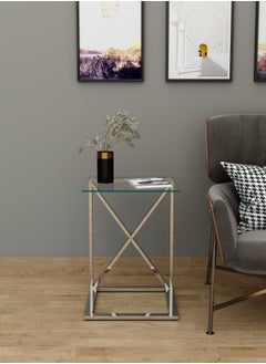 RIGID Stainless Steel C Shape End Table with Glass Top  56x40x40cm  - Image 4