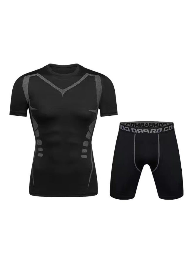 Loquat Swimsuit Men's Top Anti-embarrassment Adult Swimming Diving Suit Suit Summer Men's Swimming Trunks Men's Full Body Sun Protection Long Sleeve-Color:Science Fiction Short Sleeve + Cropped Pants-  - Image 1