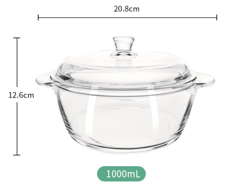 SYANKA Premium 1000ml Glass Casserole with Glass Lid - Set of 2, 1-LTR, Oven & Microwave Safe Serving Bowl with Lid, Mixing Bowl for Snacks, Cereals, Rice, Sambar, Salad - Image 4