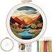 FONNUY Embroidery Kit for Beginners Brightly Colored Landscape Lake PreStamped Pattern Kits for Adults with Hoop Easy to Follow Color Thread Needlework 8 Hoop SkyBlue - Image 2