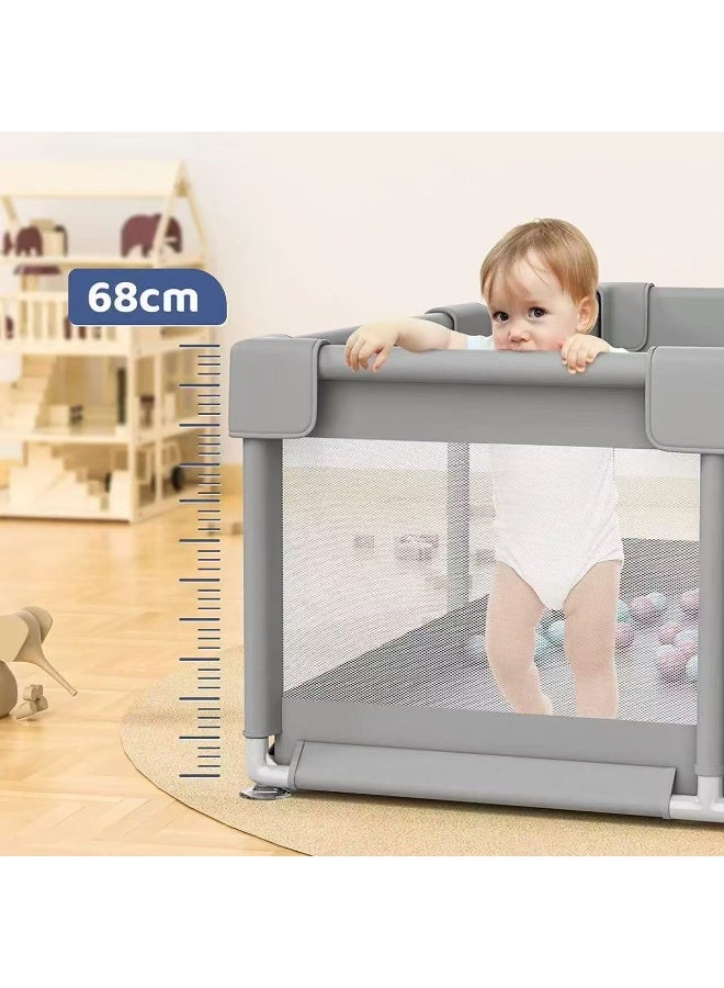 حصريا حظيرة لعب للأطفال، حظيرة لعب آمنة للزحف داخل المنزل للأطفال، حظيرة لعب للأطفال مزودة بشبكة تسمح بمرور الهواء وباب بسحاب - رمادي - Image 3