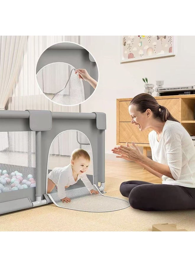 حصريا حظيرة لعب للأطفال، حظيرة لعب آمنة للزحف داخل المنزل للأطفال، حظيرة لعب للأطفال مزودة بشبكة تسمح بمرور الهواء وباب بسحاب - رمادي - Image 4