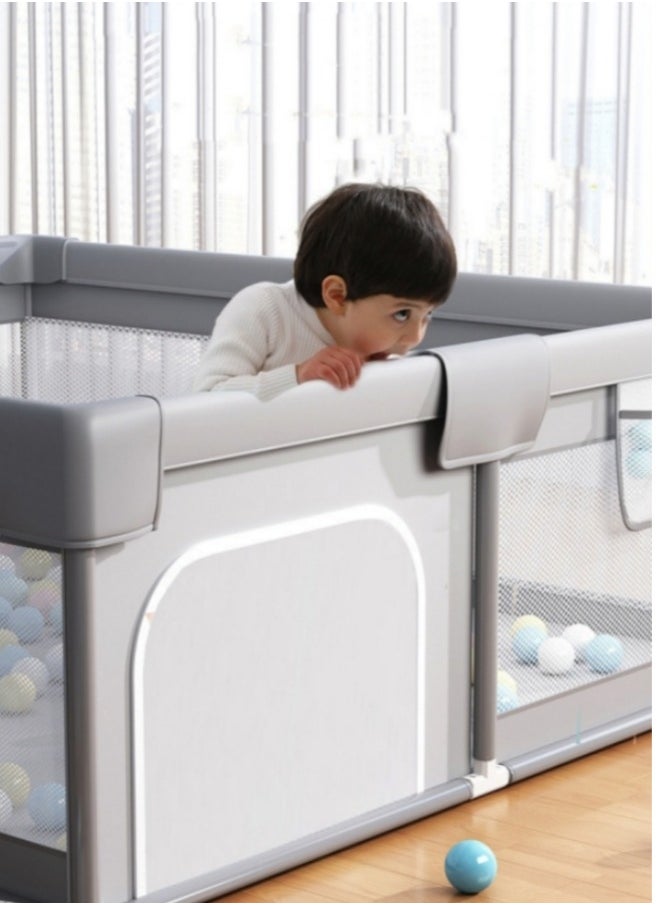 EXCLIFE - Children's Large Stainless Steel Steering Tube, Baby Indoor Crawling Safety Fence, Playpen with Breathable Mesh and Zipper Door - Gray 120x180cm - Image 1