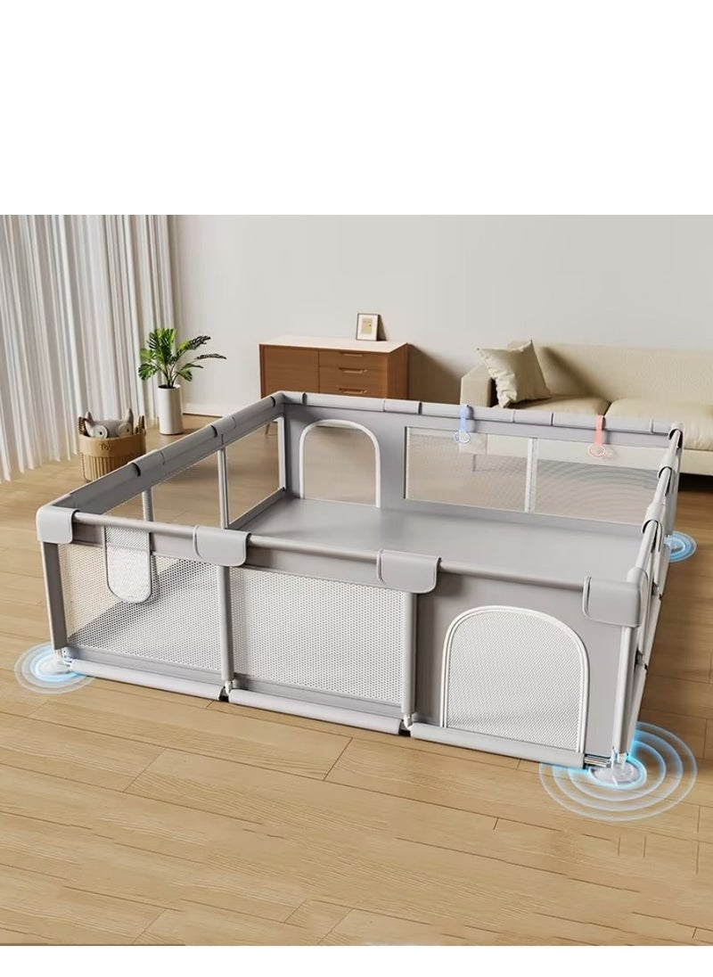 EXCLIFE - Children's Large Stainless Steel Steering Tube, Baby Indoor Crawling Safety Fence, Playpen with Breathable Mesh and Zipper Door - Gray 120x180cm - Image 1