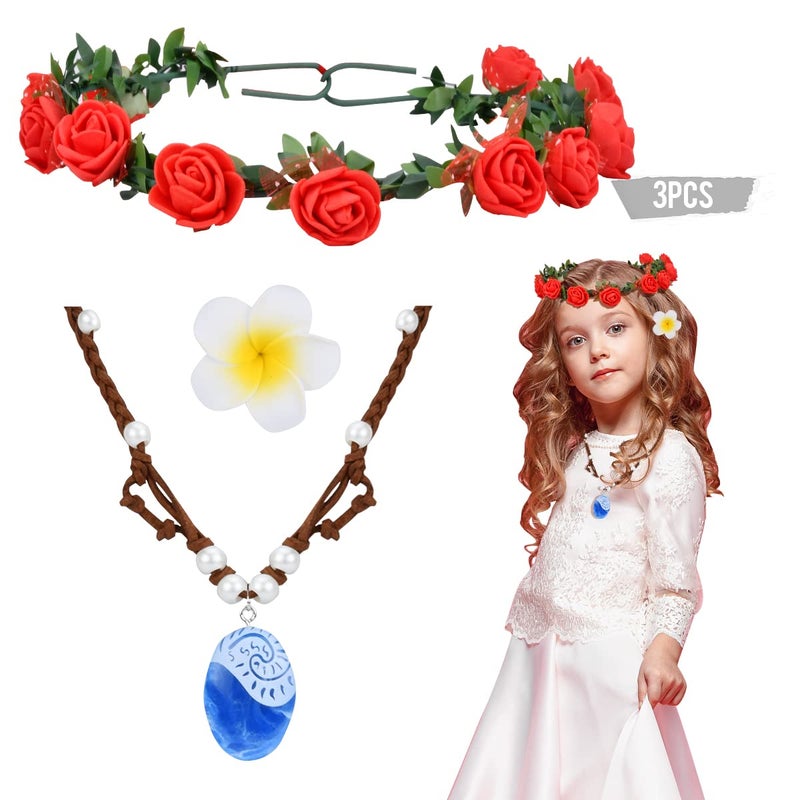 BUUFAN Woman Sapphire Necklace for Princess Cosplay with Floral Wreath Headband & Flower Hair Clip,Costume Accessories,Blue Pendant Necklace for Woman Birthday Party - Image 1
