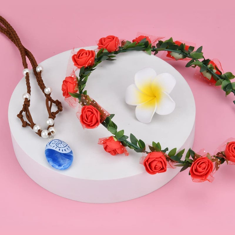 BUUFAN Woman Sapphire Necklace for Princess Cosplay with Floral Wreath Headband & Flower Hair Clip,Costume Accessories,Blue Pendant Necklace for Woman Birthday Party - Image 5