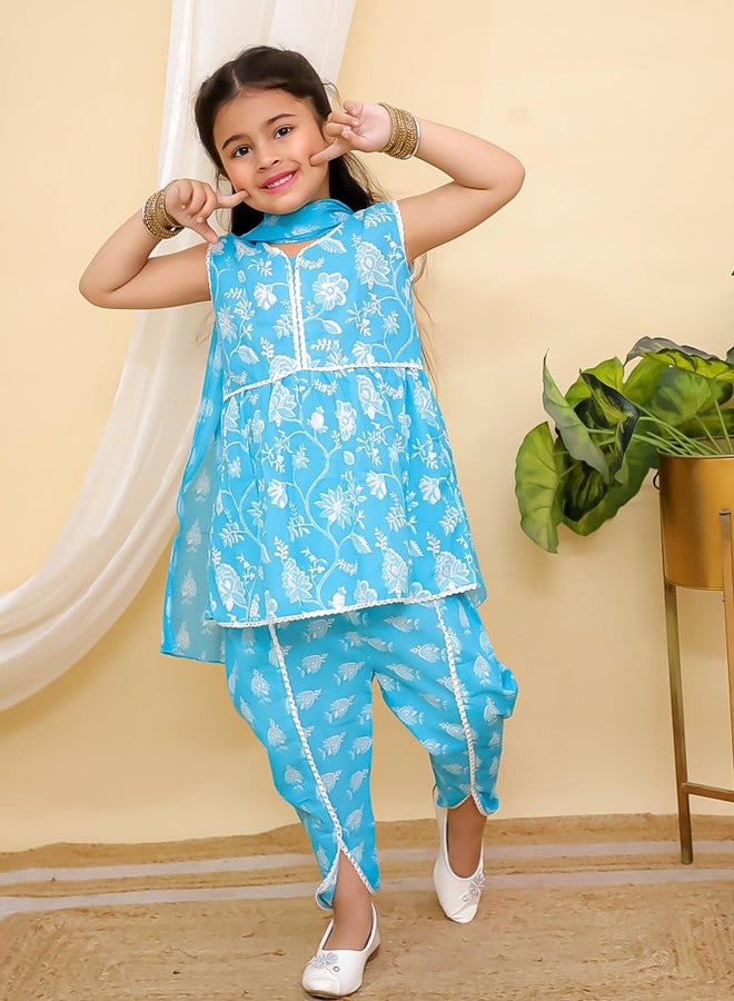 ايه جي ديزينز طقم كورتة شرارة أزرق بدون أكمام من القطن من AJ DEZINES للفتيات الصغيرات - ملابس تقليدية عرقية للمهرجانات - بنقشة زهور مطبوعة، مقاس عادي (G-1167-BLUE-18-24M-18) - Image 5
