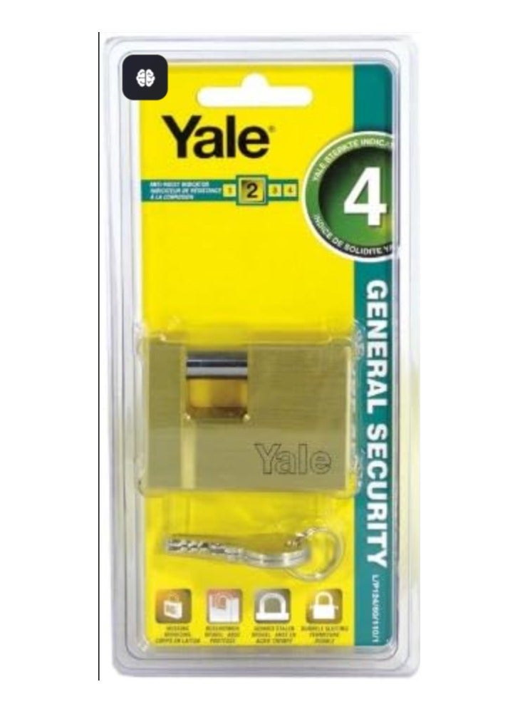Yale 60mm Armoured Brass Padlock  Hardened Steel Shackle, Heavy-Duty Security Lock P124/60/110/1/T 