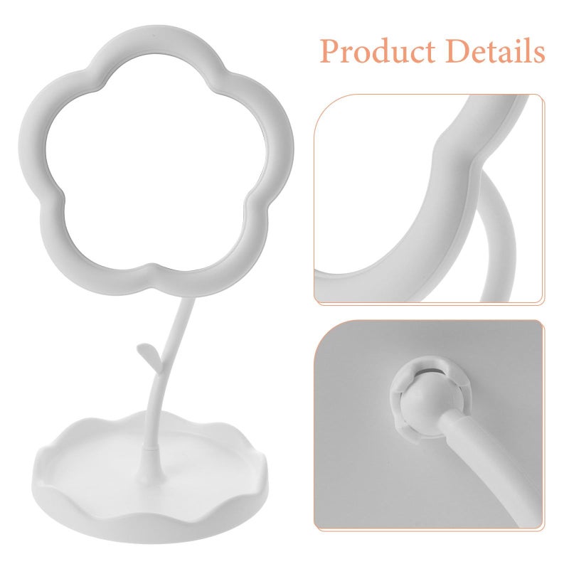 White Sunflower Shaped Desk Dressing Mirror with Hook for Bedroom Jewelry Storage - Image 4