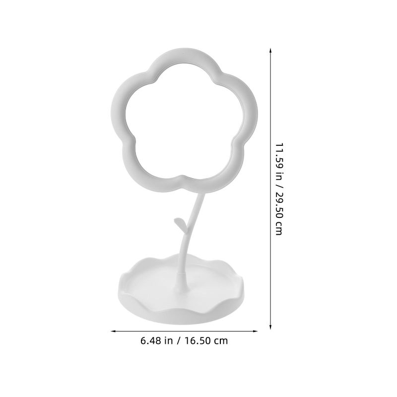 White Sunflower Shaped Desk Dressing Mirror with Hook for Bedroom Jewelry Storage - Image 2