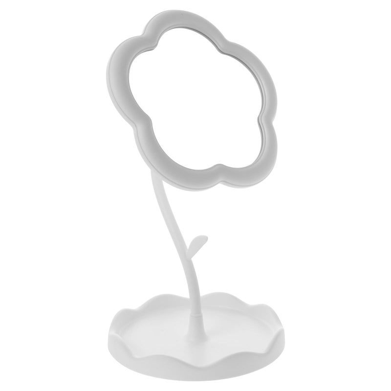 White Sunflower Shaped Desk Dressing Mirror with Hook for Bedroom Jewelry Storage - Image 1